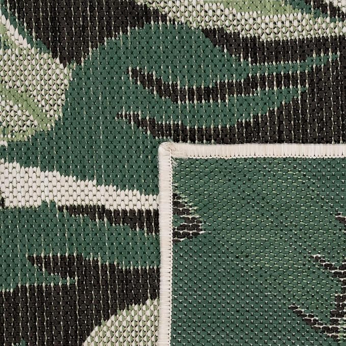 Paco Home in- & Outdoor Rug Tropical Palm Leaf Design for Patio in Green Beige, Size: 7'10" x 11'2"