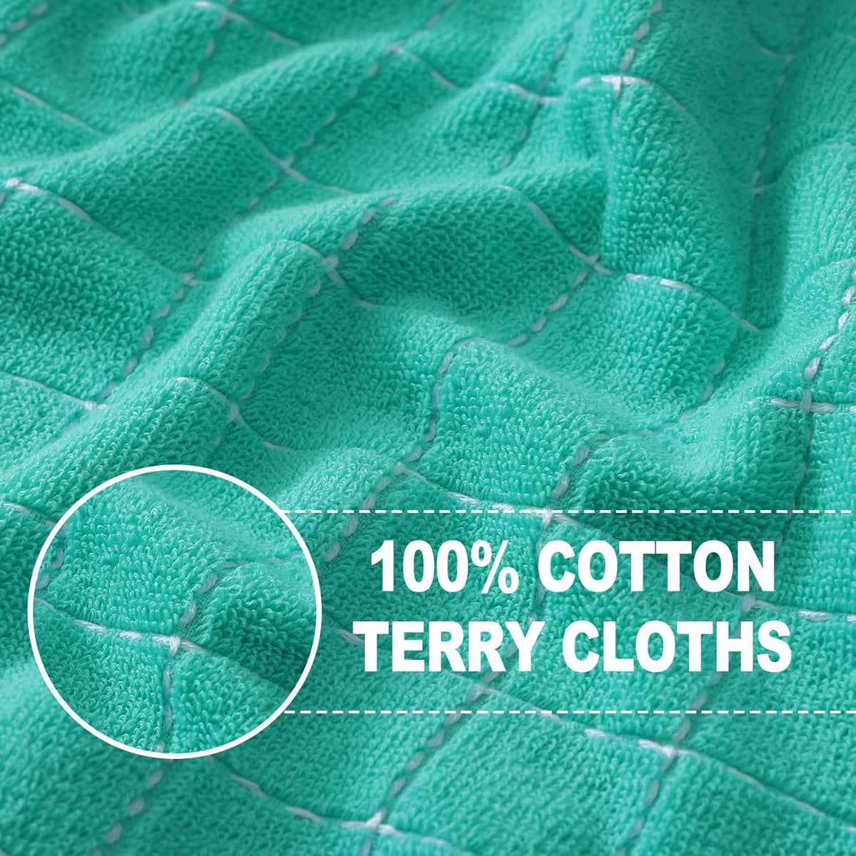 Homaxy 100% Cotton Terry Kitchen Towels(Turquoise, 13 x 28 inches), Checkered Designed, Soft and Super Absorbent Dish Towels, 4 Pack