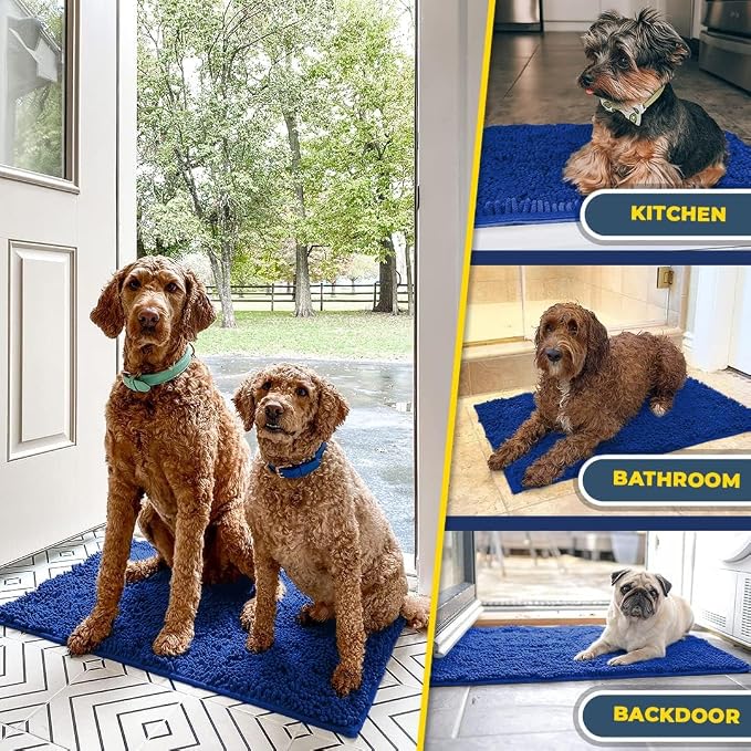 Muddy Mat® | Super Water Absorbent Door Mat Indoor, Microfiber Quick Dry Chenille Entryway Rug, Slip Resistant Front Door Mat, Indoor Mats for Entryway, Machine Washable Pet Rug, Royal Blue 26" x 42"
