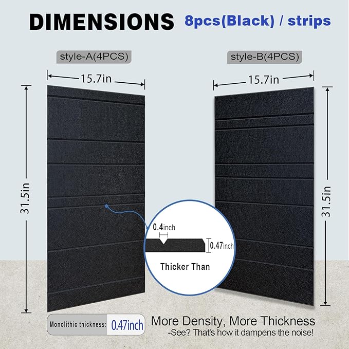 Acoustic Wall Panels – 8 Pack 31.75"x15.75" Thick Black Striped Groove Sound