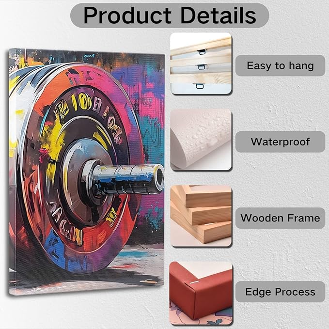 sawjug Gym Barbell Wall Decor, Colorful Graffiti Canvas Wall Art, Gym Motivational Wall Art, Colorful Pictures Wall Decor, Wall Painting for Living Room, Bedroom (24" x 36" x 3 pcs)
