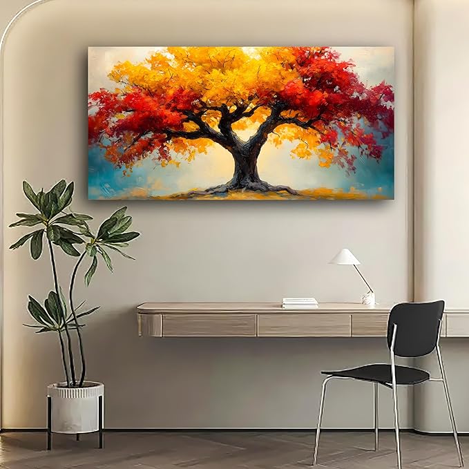 Abstract Wall Art Canvas Print Tree of Life Painting Bathroom Decor Paintings Modern Style Living Room Bedroom Office Home Kitchen Decor Nature Landscape Artwork Wooden Frame 20x40 inches