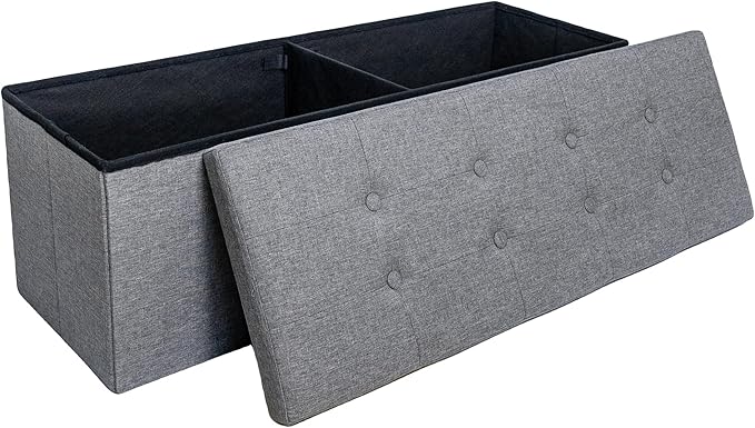 GLAXYFUR 43.3 inches Folding Storage Ottoman Bench Storage Chest Footrest for Bedroom, Entryway and Living Room, Holds up to 660 lb Dark Grey