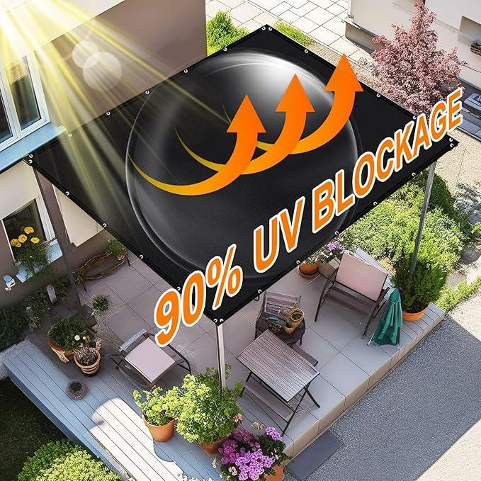 Artpuch 90% Sun Shade Cloth, 10 x 16 FT Pergola Shade Cover Canopy with Grommets, Sun Screen Fabric Tarp for Patio, Outdoor, Garden, Backyard, Black