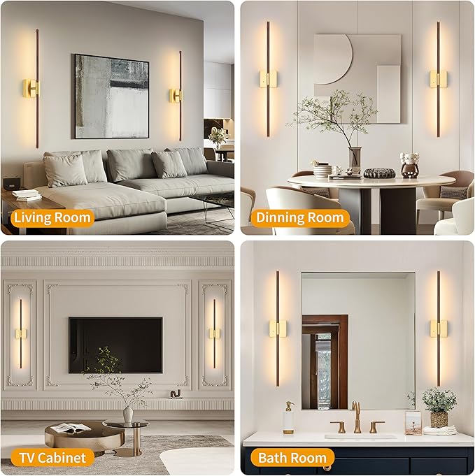 Morauroral 40″ Walnut Battery Operated Wall Sconces Set of Two, Dimmable Wall