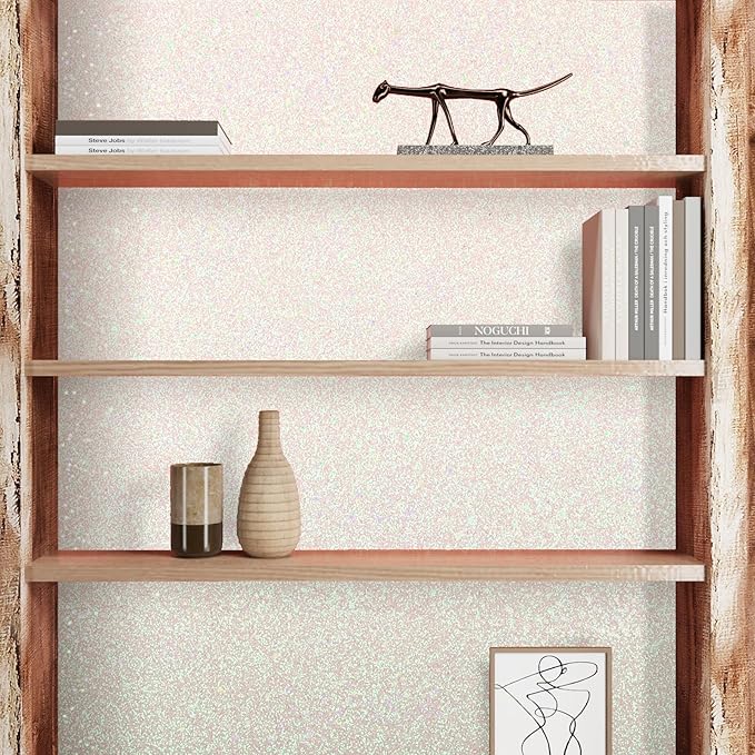 CRE8TIVE Off-White Glitter Wallpaper 8"x354" White Peel and Stick Wallpaper