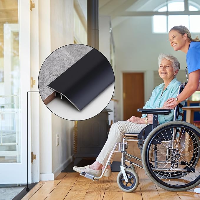Gaahing Aluminum Floor Transition Threshold Strip, Bridge The Height Gap Between 0.2 to 0.5 inches for Doorway Ramp Tiles Laminate Planks (35.4in x 1.7in, Matte Black)