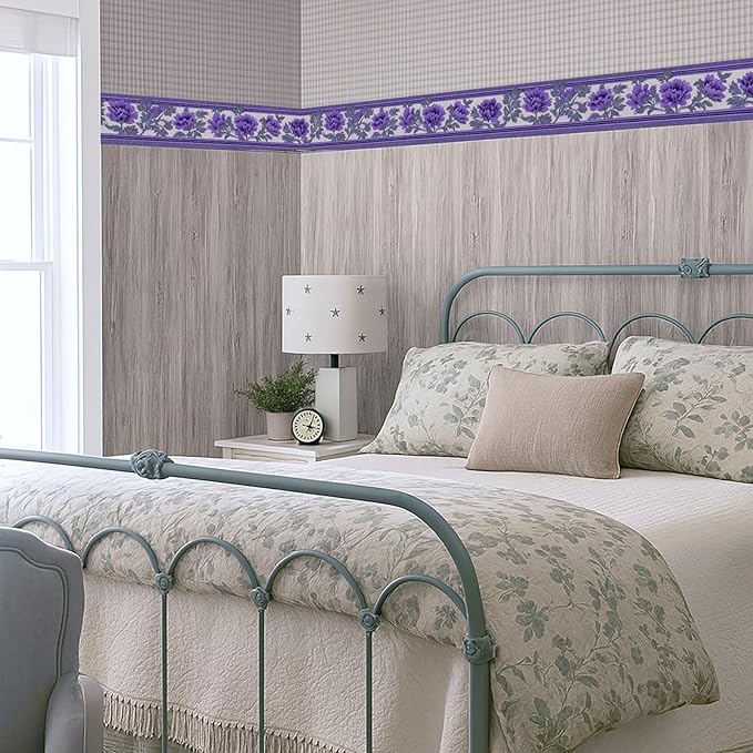 Purple Floral Wallpaper Border 196x4 Inch Peel and Stick Wall Border Self