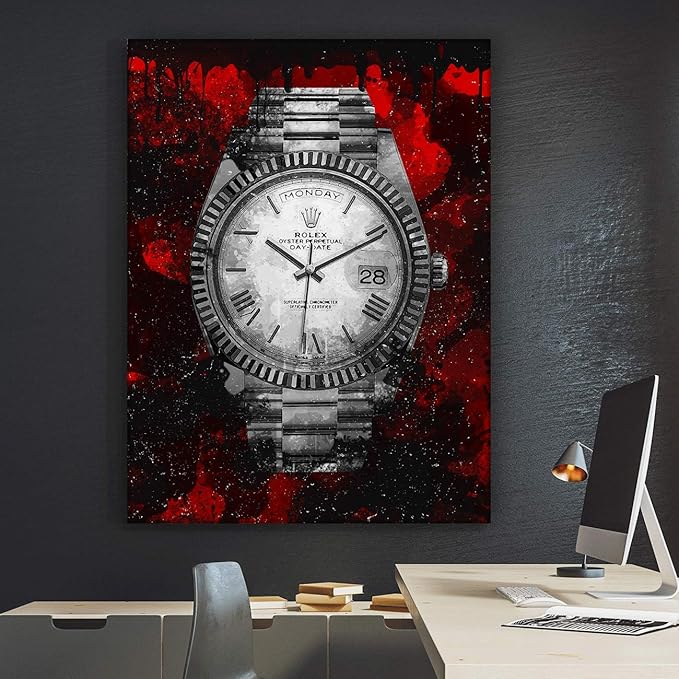 Luxury Watch Canvas Print Office Wall Decor Modern Art Pop Culture Decoration Inspiration Clock Timer Prints Framed Arts Walls Furniture (24" x 18")