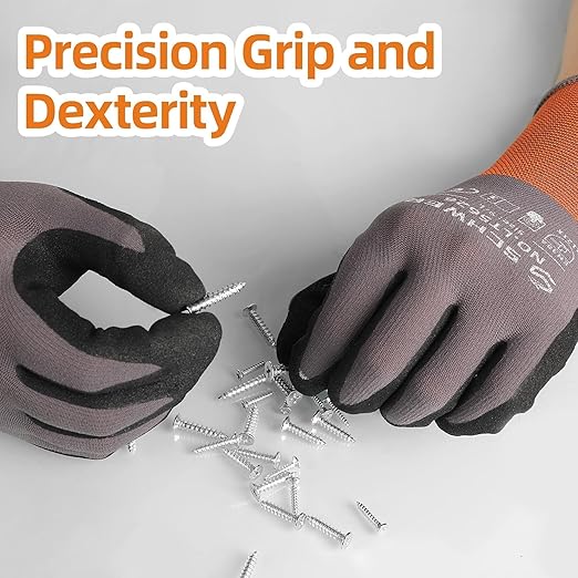 Schwer 6 Pairs Safety Work Gloves with Sandy Nitrile Coating LT5626, Max Abrasion Resistance Heavy Duty Gloves with Grip for Men Women, Ideal for General Use, Mechanic, Construction, Gardening, 2XL