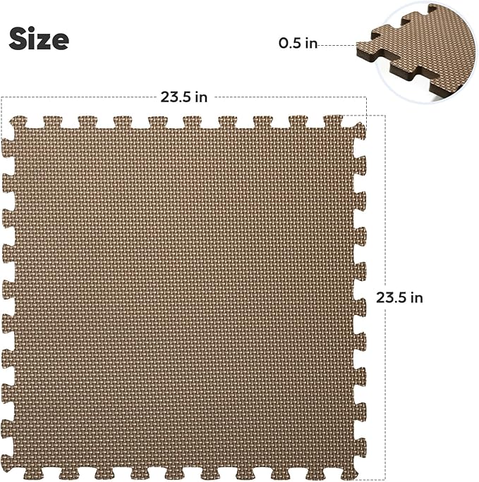 Home Gym Mat, Puzzle Exercise Mat, EVA Interlocking Foam Floor Tiles for Home Workout Equipment and Kids' Play Areas - Blue, 24 in x 24 in x ½ in - (Brown, 32 Pack(128 SQ FT))