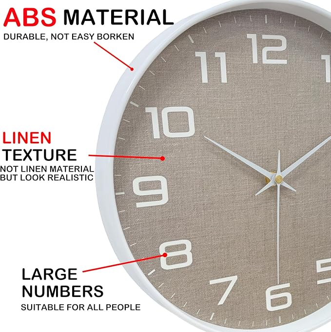 Silent Wall Clock with Large Numbers, 10 Inch Battery Operated Analog Clock