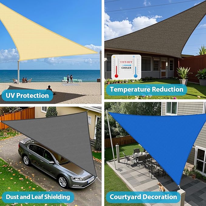 Amagenix Sun Shade Sail 15'X15'X15' Curved Edge Outdoor Shade Canopy Dark Grey Breathable 95% UV Block Shade Cloth for Patio Garden Backyard (We Make Custom Size)