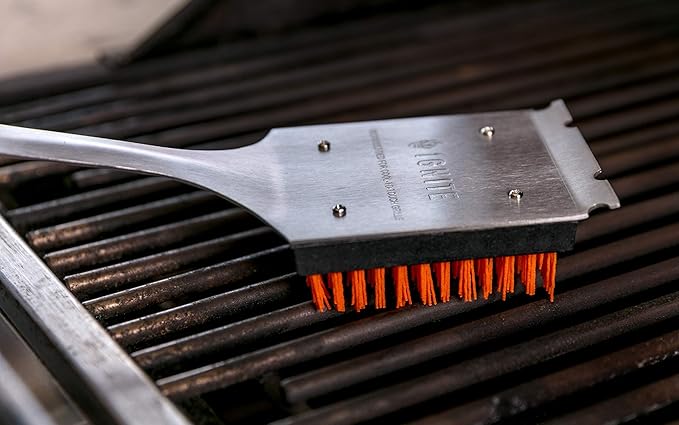Ignite Stainless Steel Cool Grill Brush – Durable Grill Cleaner with Safe Nylon Bristles – No Wire Bristle Risk – Safe for Porcelain, Ceramic, Steel & Cast Iron Grates