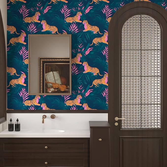 BOKEBEVE Tiger Wallpaper Peel and Stick Jungle Tropical Contact Paper Vintage