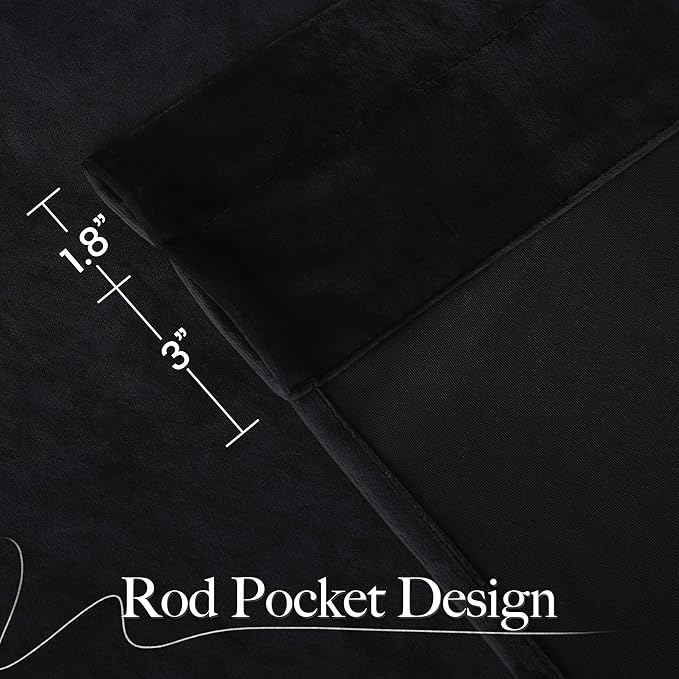 NICETOWN Black Velvet Blackout Curtains, Solid Heavy Matt Rod Pocket
