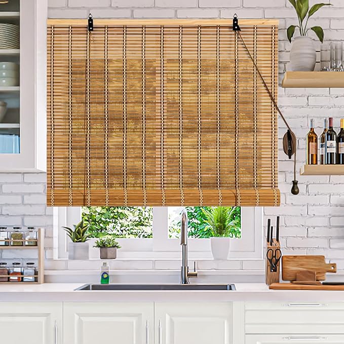 60x72 Inch Bamboo Blinds for Interior Windows, UV Protection Roman Bamboo