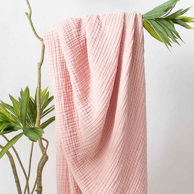Carriediosa 100% Cotton Muslin Throw Blanket 108" X 90" King Size，4-Layers Summer Gauze Throws for Bed Couch，Soft Lightweight Breathable Linen Blankets Bedspread for Adults All Season，Dusty Pink