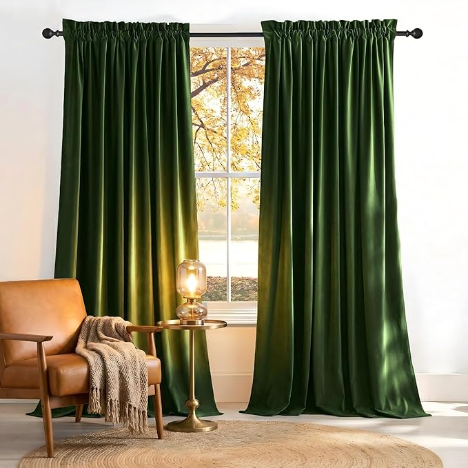 NICETOWN Olive Green 90 inch Long Velvet Curtains