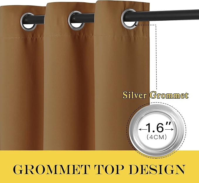 NICETOWN Gold Brown Blackout Curtains 84 inch Length, Grommet Top Room