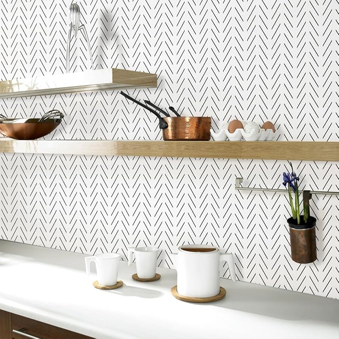 Erfoni Black and White Peel and Stick Wallpaper Modern Herringbone Contact