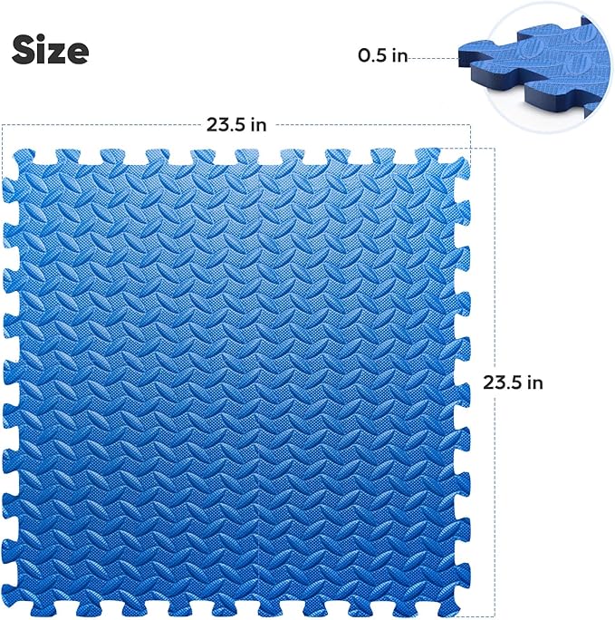 Home Gym Mat, Puzzle Exercise Mat, EVA Interlocking Foam Floor Tiles for Home Workout Equipment and Kids' Play Areas - Black, 24 in x 24 in x ½ in - 32 Tiles (Black, 32 Pack, 128 SQ FT)