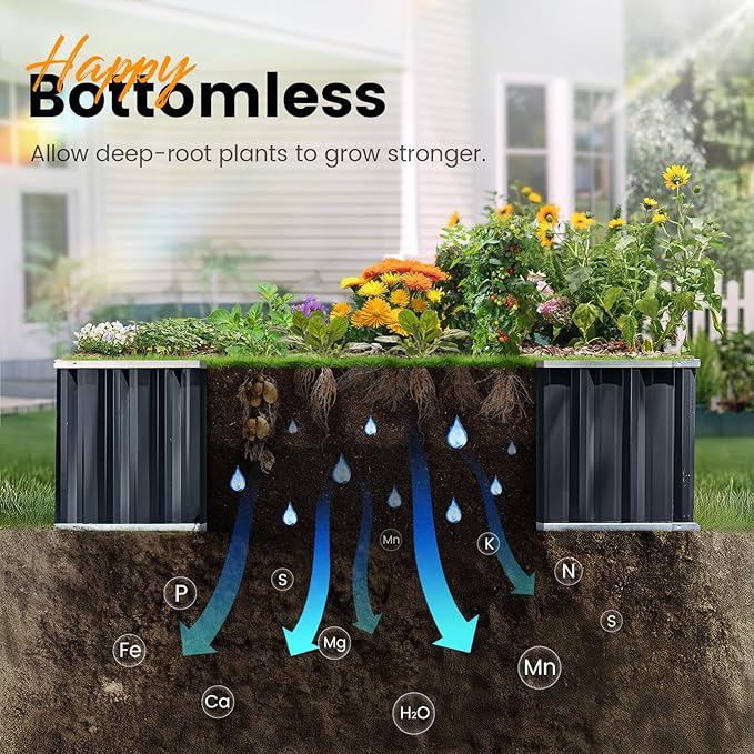 KING BIRD Galvanized Raised Garden Bed with 2 Installation Methods for DIY, 101" x 36" x 18" Heightened Planter Kit Box Outdoor for Deep-Rooted Vegetables, Flowers, Dark Grey