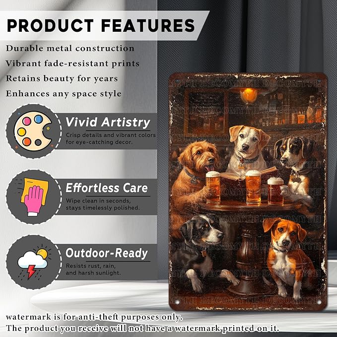 Vintage Dogs Tin Sign Retro Beer Metal Poster Funny Dog Lovers Wall Art Wall Decor for Kitchen Man Cave Shop Bar 12 * 8inch