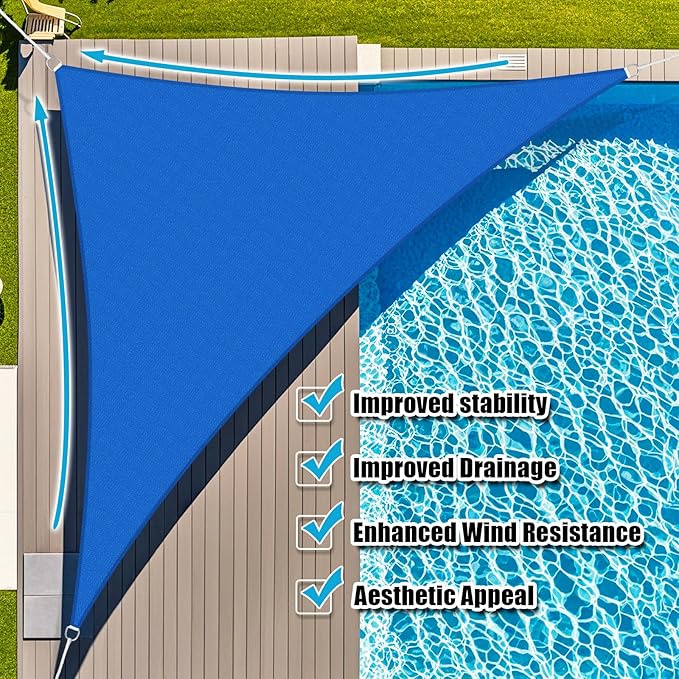 Amagenix Sun Shade Sail 16'X16'X16' Curved Edge Outdoor Shade Canopy Blue Breathable 95% UV Block Shade Cloth for Patio Garden Backyard (We Make Custom Size)