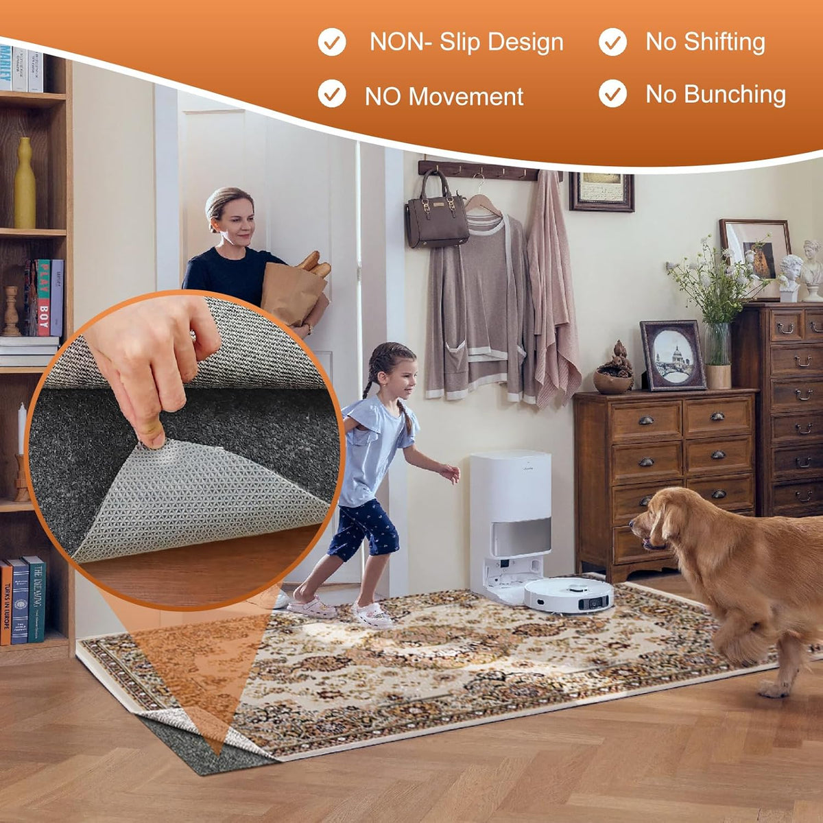 Felt Rug Pad, 5 x 7 Ft Rubber Non-Slip Rug Pad Gripper, Keep Rugs Secure and in Place, Extra Strong Under Carpet Mat Cushion - for All Floors