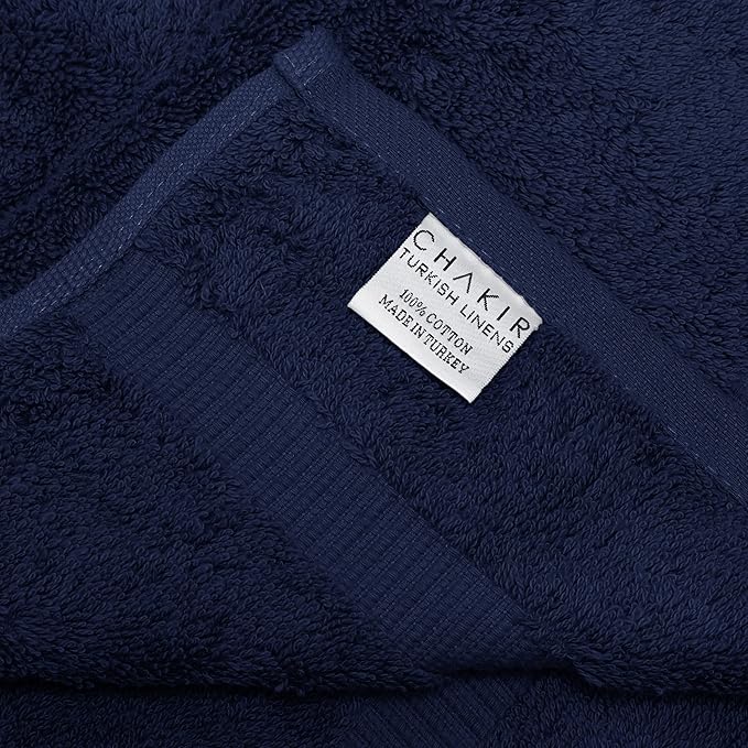 Chakir Turkish Linens 100% Cotton Premium Turkish Towels for Bathroom | 16'' x 30'' (4-Piece Hand Towel, Navy)