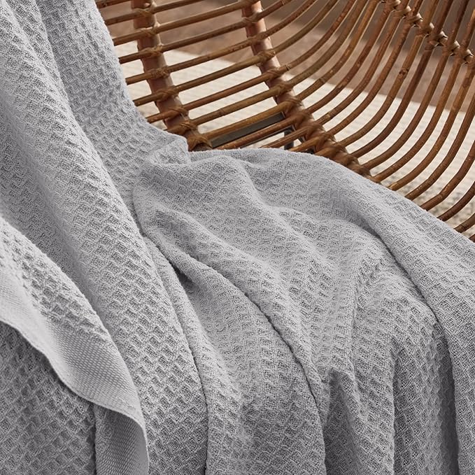 Bedsure 100% Cotton Blanket King Size for Bed - Breathable and Soft, Waffle Weave Blanket for Summer, Thick Cozy Fall Blankets for Women Gift, Grey, 104x90 inches