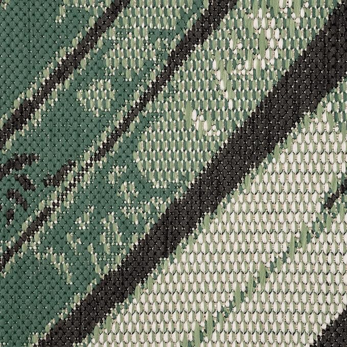 Outdoor Rug Black Green with Floral Palm Leaf Design Waterproof, Size: 2' x 3'3"