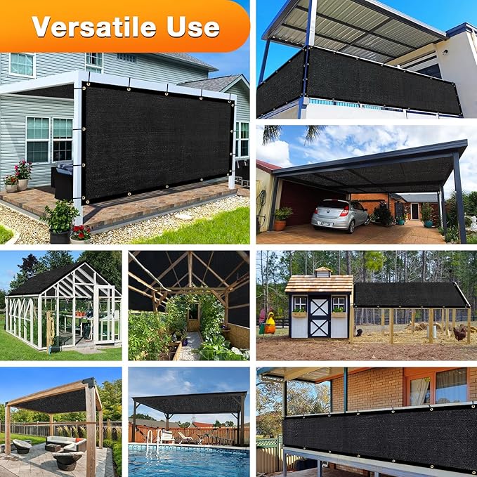 Artpuch Outdoor Pergola Shade Cover 10x20 FT Sun Shade Cloth with Grommets Black 90% UV Protection Canopy Patio Privacy Screen (Customized Available)