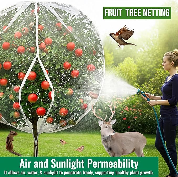 1 Pack 12.5×12.2Ft Extra Large Drawstring & Zipper Fruit Tree Netting Cover - Reusable Bird Netting for Blueberry Bushes, Anti-Cicada/Deer/Squirrel Large Plant Protection Net