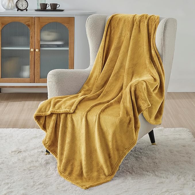 Bedsure Fleece Throw XL Blanket Yellow - 300GSM Soft Lightweight Plush Cozy Blankets for Bed, Sofa, Couch, Travel, Camping, 50x70 inches