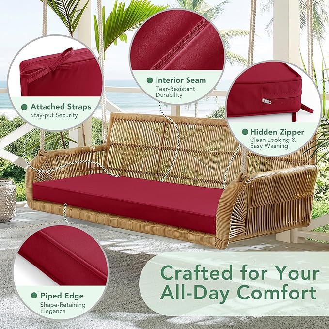 Summsun Outdoor Bench Cushion: Waterproof and Fade Resistant Patio Furniture Cushions - Non-Slip Bench Pad Cushion with Removable Cover for Garden Swing Porch Sofa Settee, 59 x 18 Inch, Burgundy