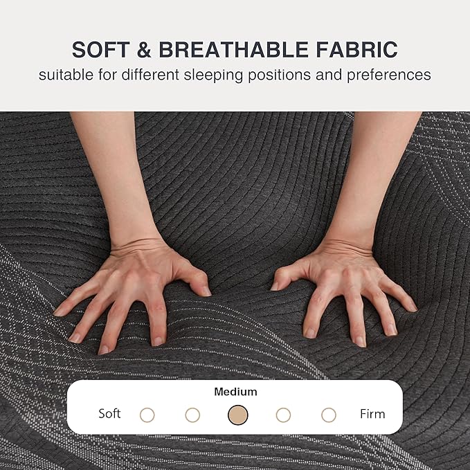 Queen Mattress 10 Inch Charcoal Gel Memory Foam in a Box, CertiPUR-US Certified, Fiberglass Free, Cooling Double Mattress, Made in The USA of US Foam, 80" × 60" × 10", Medium