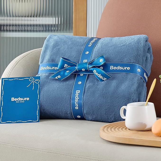 Bedsure Fleece Throw Blanket Washed Blue - 300GSM Blankets for Couch, Sofa, Bed, Soft Lightweight Plush Cozy Throws for Toddlers, 50x60 inches