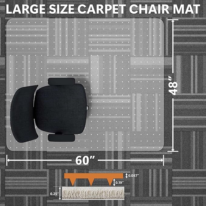 Large Chair Mat for Carpet, Easy Glide Plastic Carpet Floor Protector Mat for Office Chairs for Work & Home