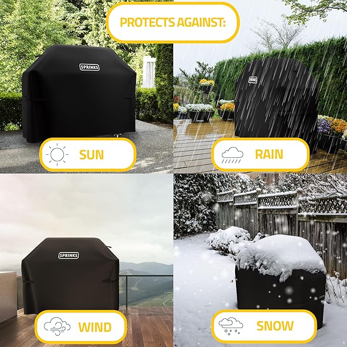 SPRINKS® Grill Cover Weatherproof Grillcover for Weber, Napoleon, Enders - Extra Handles Gas Grill Oxford 600D Fabric [58in x 24in x 48in] - Black