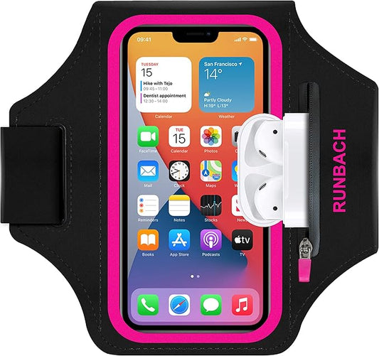 Armband for Samsung Galaxy S25 Ultra/S24 Ultra/S23 Ultra/S22 Ultra/S21 Ultra/S20 Ultra/S25+/S24+/S23+/S22+/S21+/S20+/S10+/S9+/S8+, with Zipper Pocket for for Galaxy Buds (Pink)