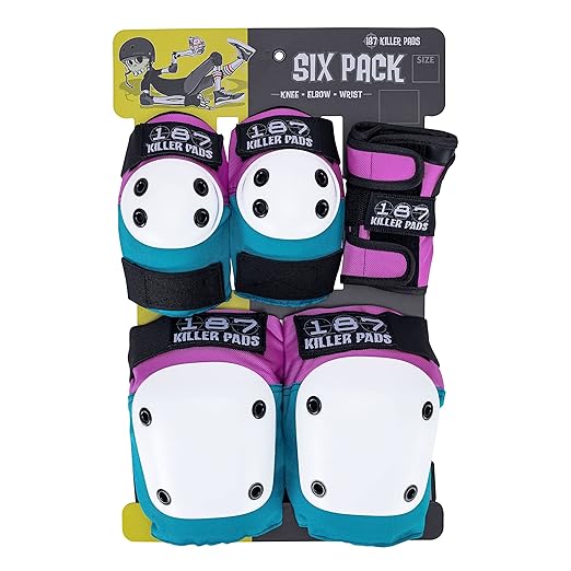 187 Killer Pads Six Pack Pad Set, Elbow Pads, Knee Pads, and Wrist Guards - Ideal for Skateboarding, Roller Skating, and Inline Skating