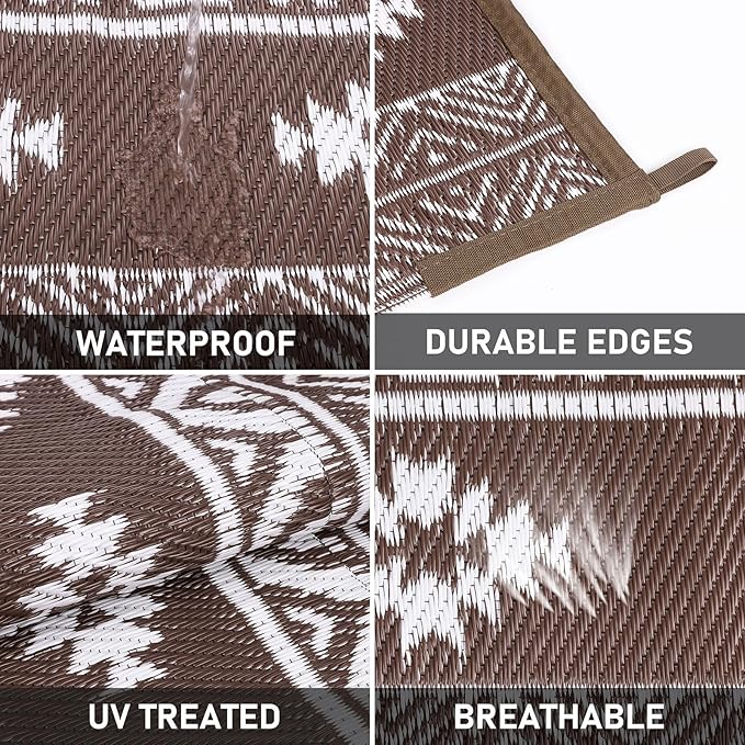 HiiARug Outdoor Rug for Patios Clearance 6'x9' Plastic Straw Rug Waterproof Reversible RV Mat Outdoor Area Rugs for RV, Backyard, Deck, Camping