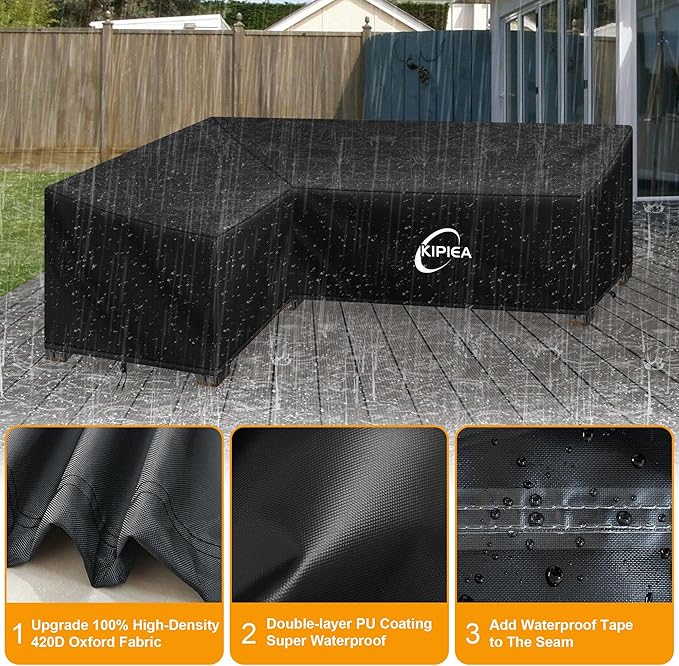 Kipiea V-Shape Outdoor Patio Furniture Covers Waterproof, 500D Heavy-Duty Outdoor Sectional Cover Windproof, Patio Sectional Sofa Cover Anti-UV, No Tears & No Fading (80"/80"L x 33.5"D x 31"H)