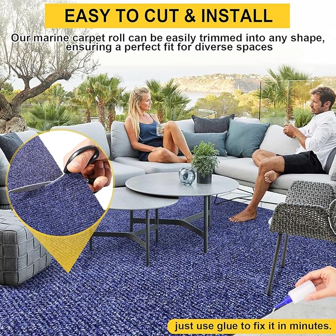 Marine Carpet,6 FT x 14 FT Deep Blue Indoor Outdoor Carpet 0.2" Thick Boat Carpet with Water-Proof TPE Backing, Non-Slide Outdoor Marine Carpet Roll for Home, Patio, Porch, Deck