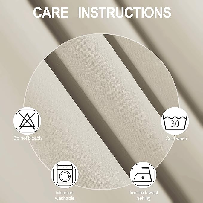 LEMOMO Light Beige Blackout Curtains 52 x 84 Inch Long Beige Curtains Set of 2