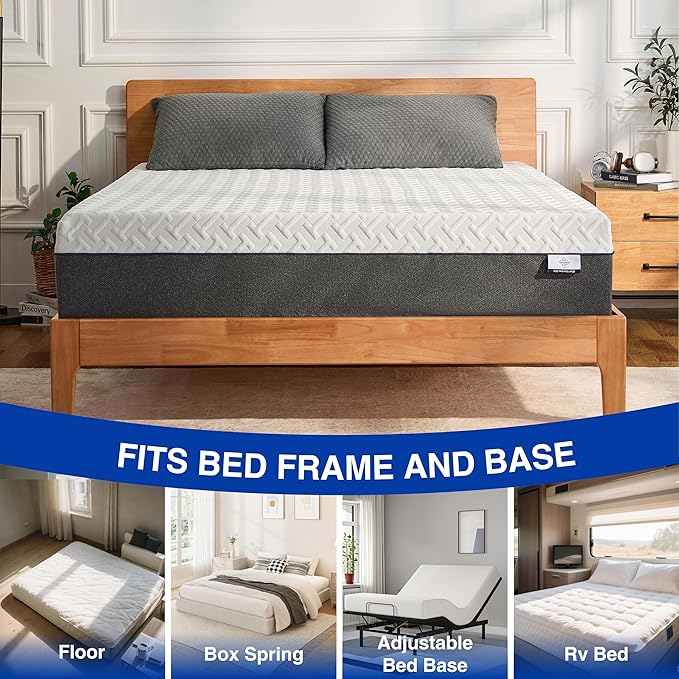 12 Inch King Green Tea Memory Foam Mattress for Cool Sleep & Pressure Relief, Bed in a Box, Removable Cover No Fiberglass, CertiPUR-US Certified