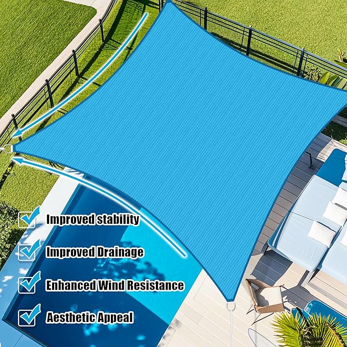 Amagenix Sun Shade Sail 12X25 Curved Edge Outdoor Shade Canopy Turquoise Mixed Breathable 95% UV Block Shade Cloth for Patio Garden Backyard (We Make Custom Size)