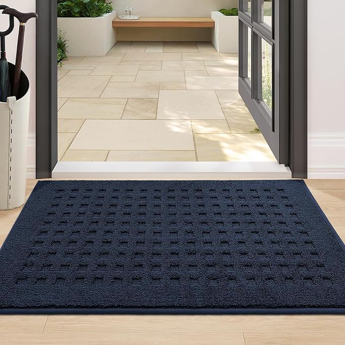 BEQHAUSE Waffle Door Mats Indoor 24"x36", Dog Mat for Muddy Paws Absorbent and Dirt Resist Floor Mats Non-Slip Washable Rugs for Entryway, Welcome Mat for Front Back Door, Muddy Wet Shoes, Navy Blue